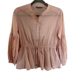 RITU KUMAR Aarke Pink Peplum Peasant Cottage Boho Button Up Blouse Top Small